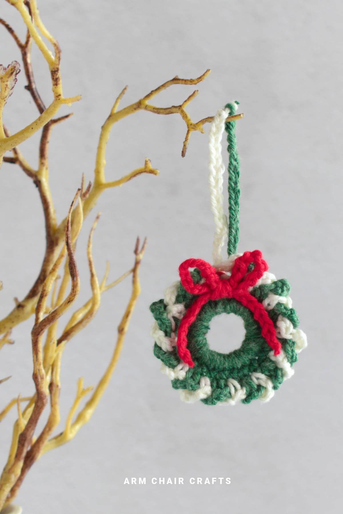 Mini crochet wreath ornament.