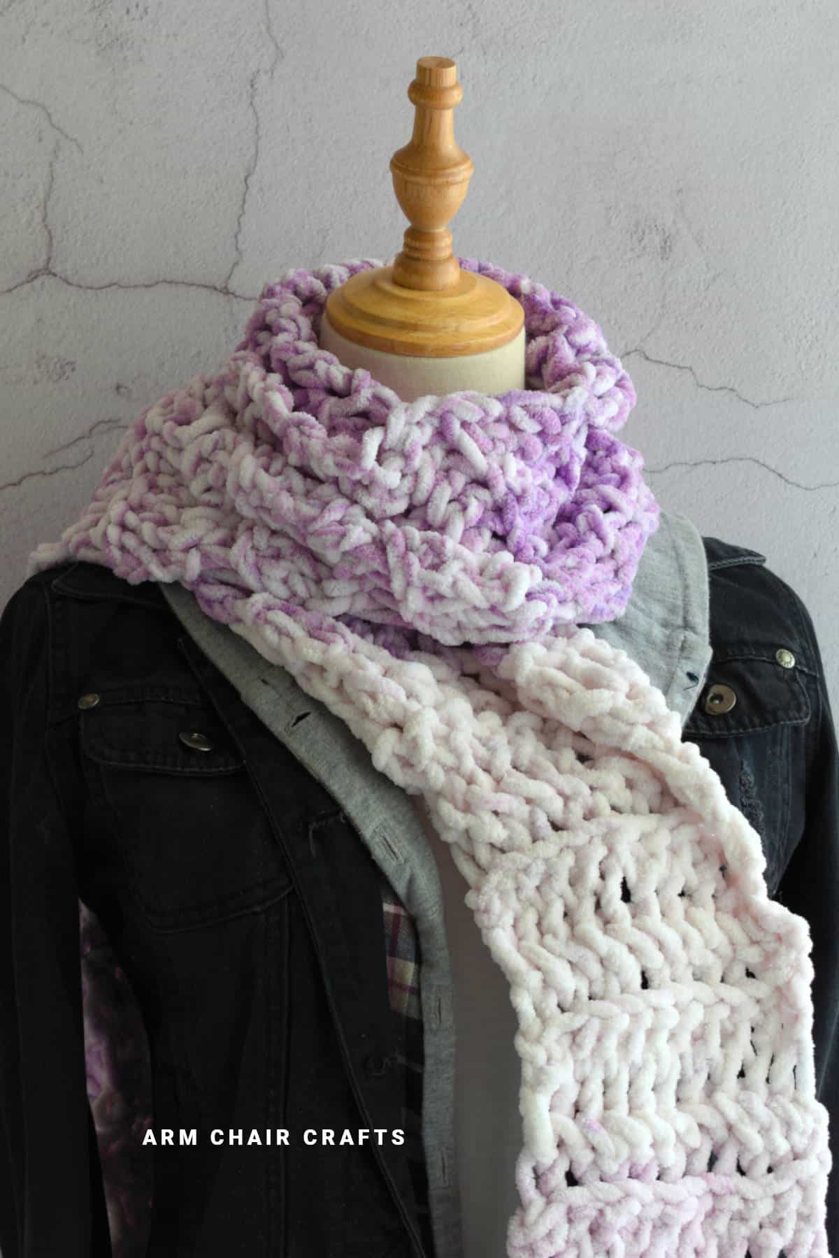 Purple crochet scarf.