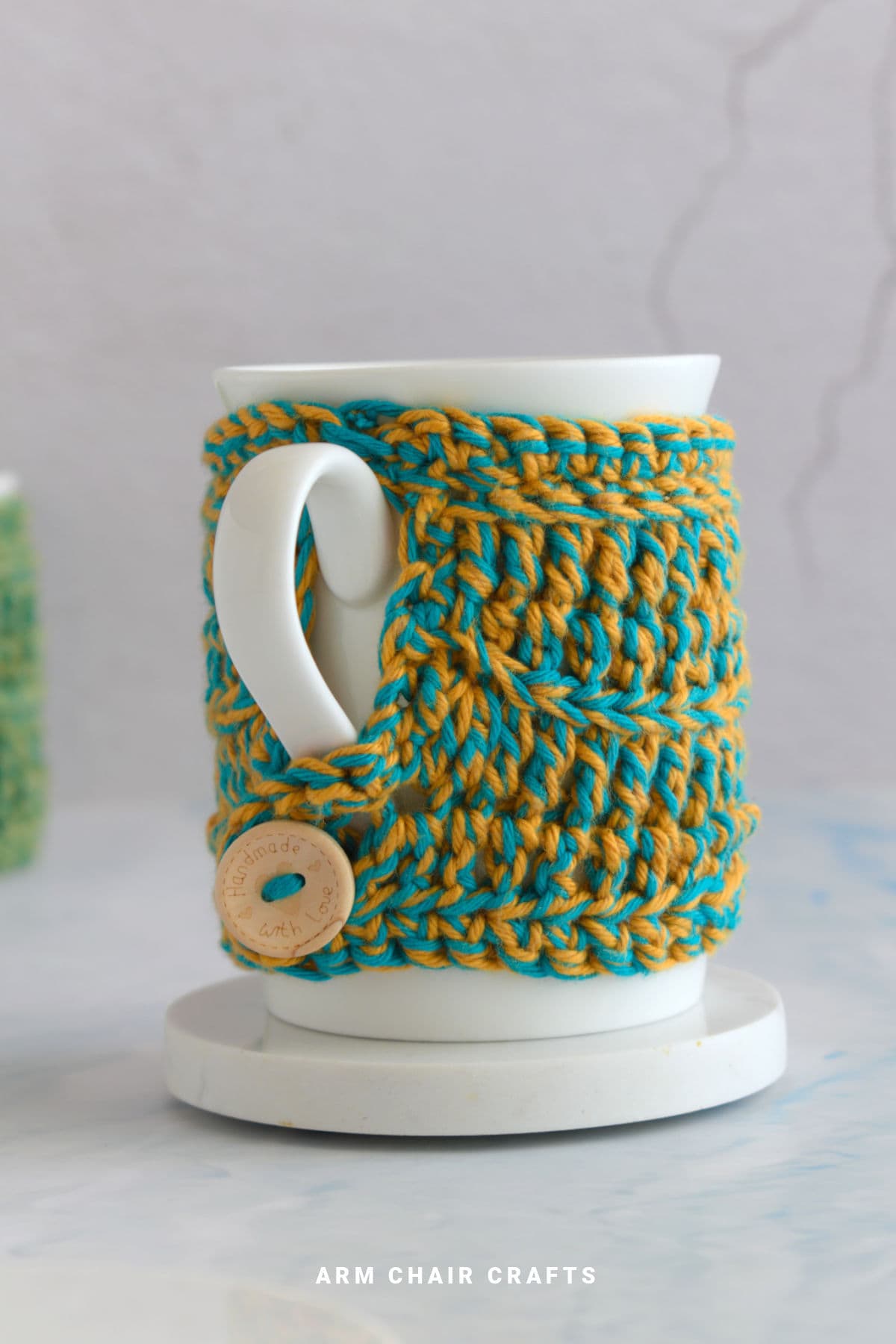 Crochet mug cozy.