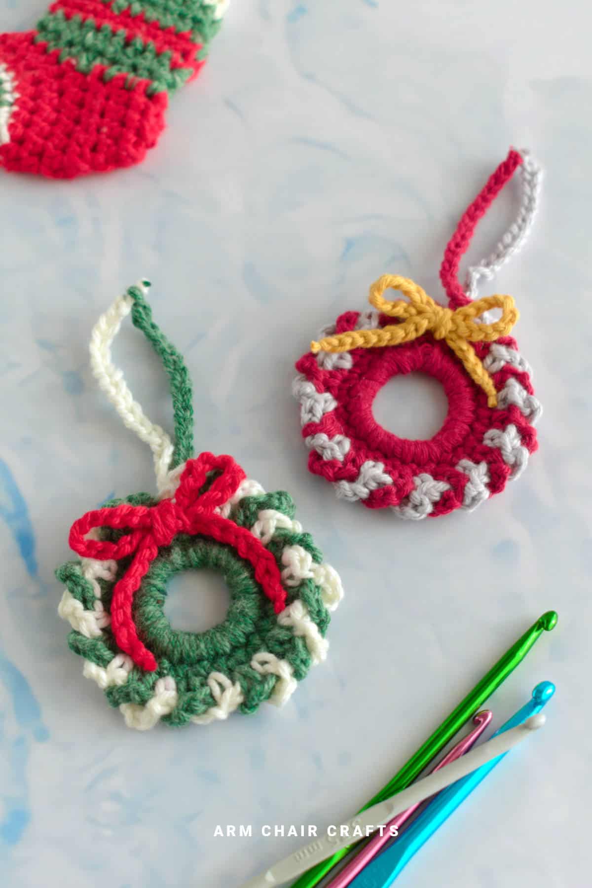 Mini crochet wreaths.