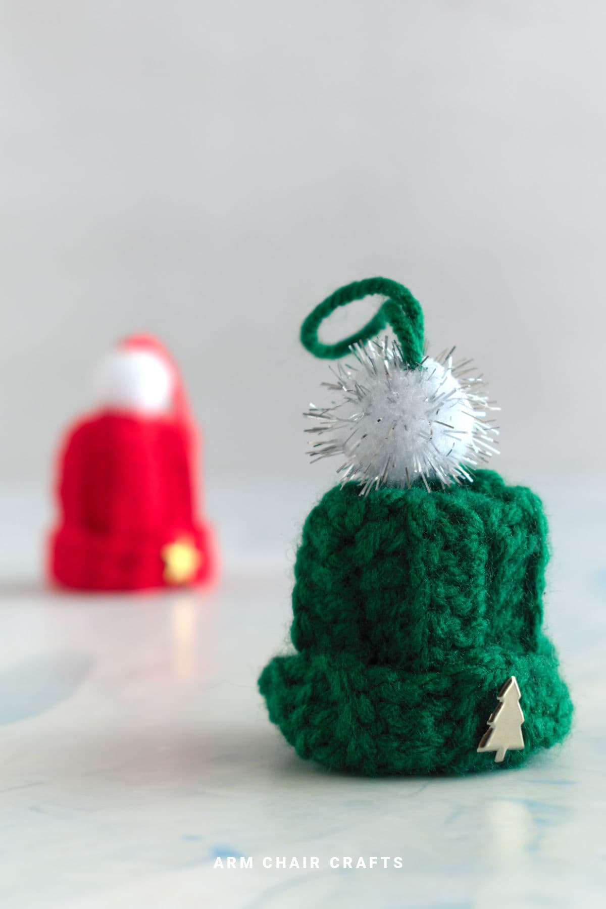 Mini crochet beanie ornaments.