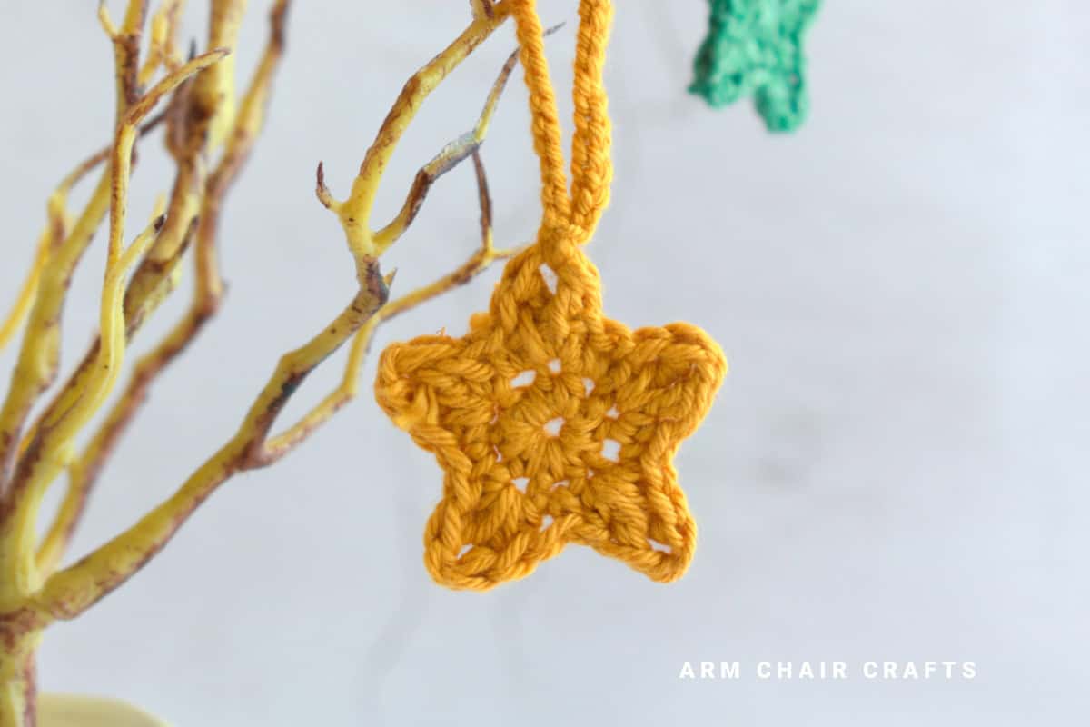 Close up image of a crochet star.