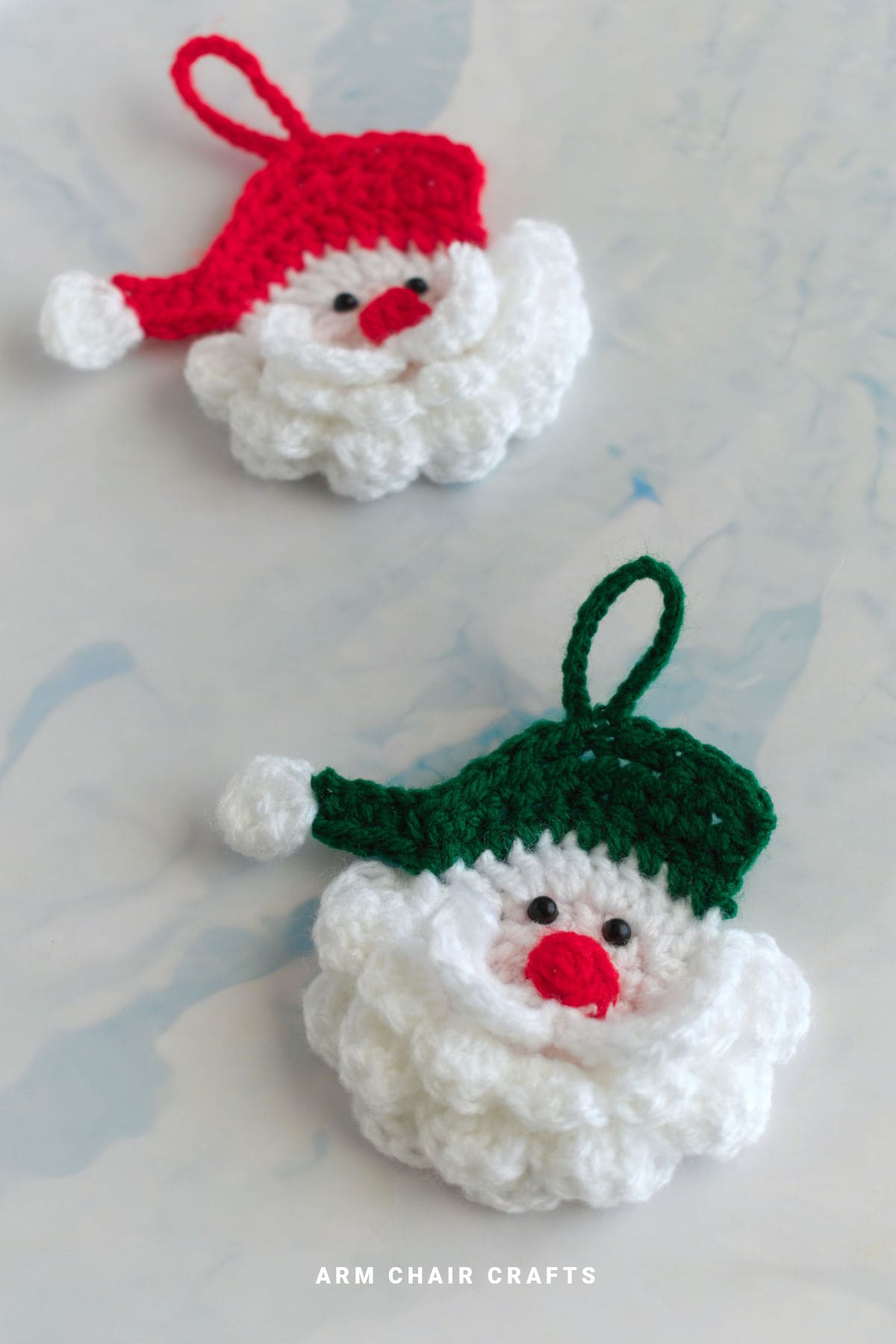 Crochet Santa ornaments.