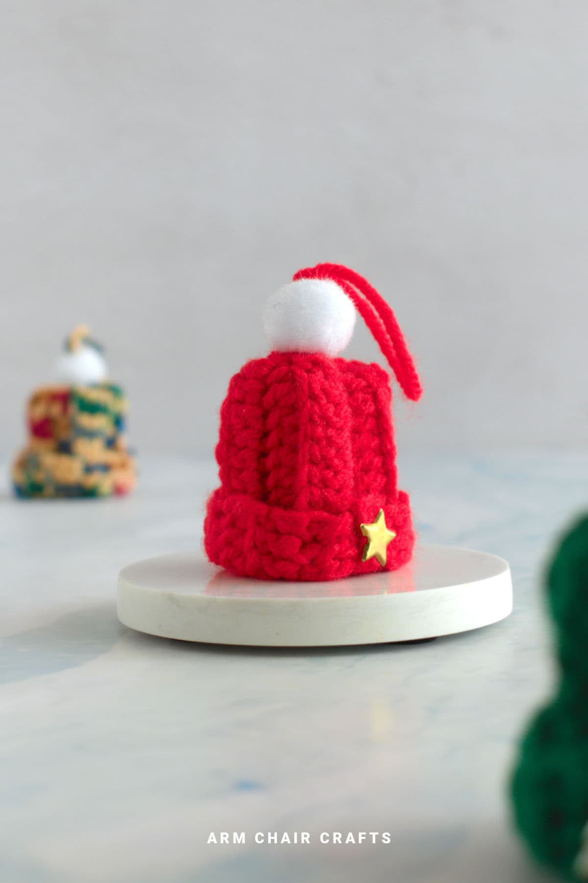 Red crochet beanie ornament.