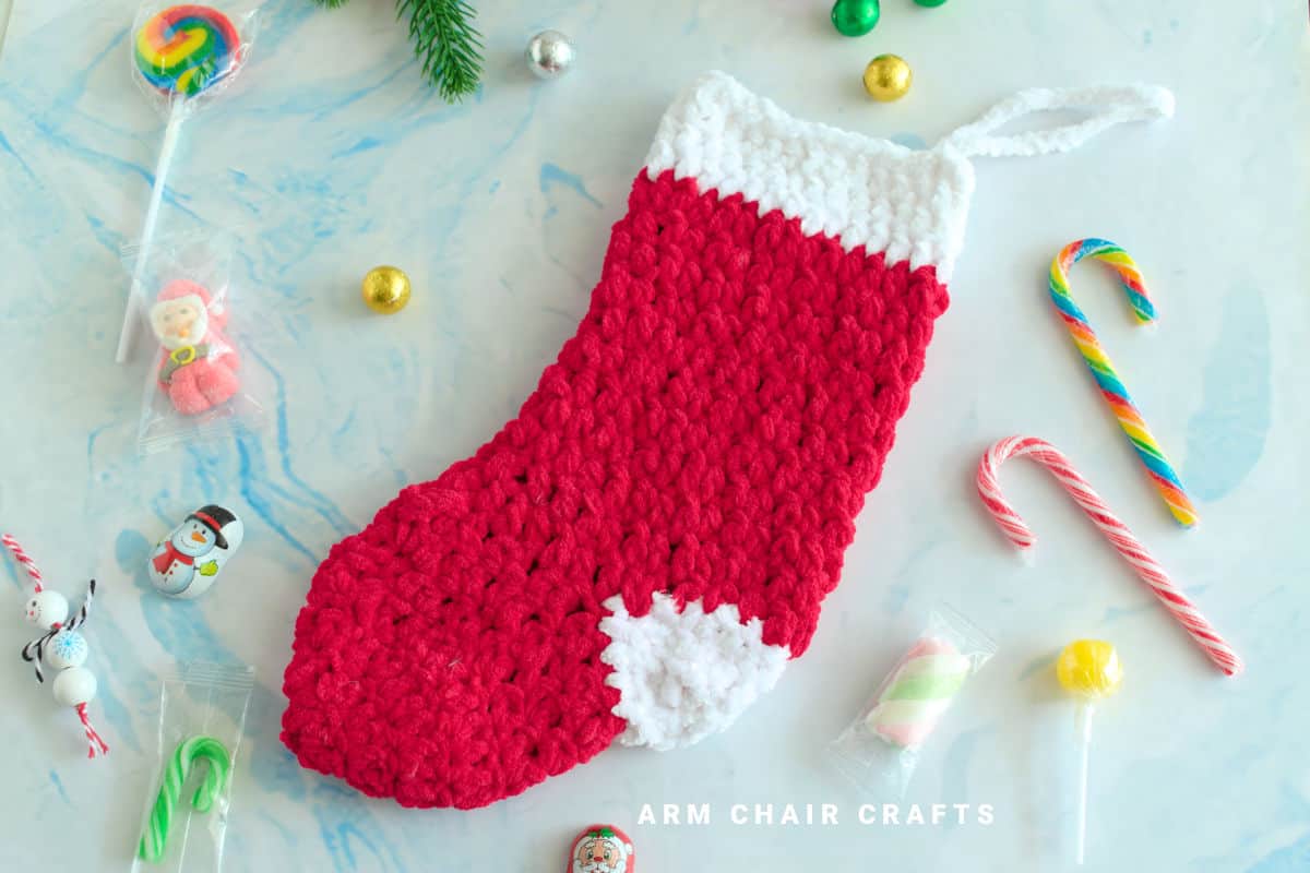 Crochet stocking.