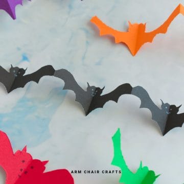 Close up image of a black bat paper chain.