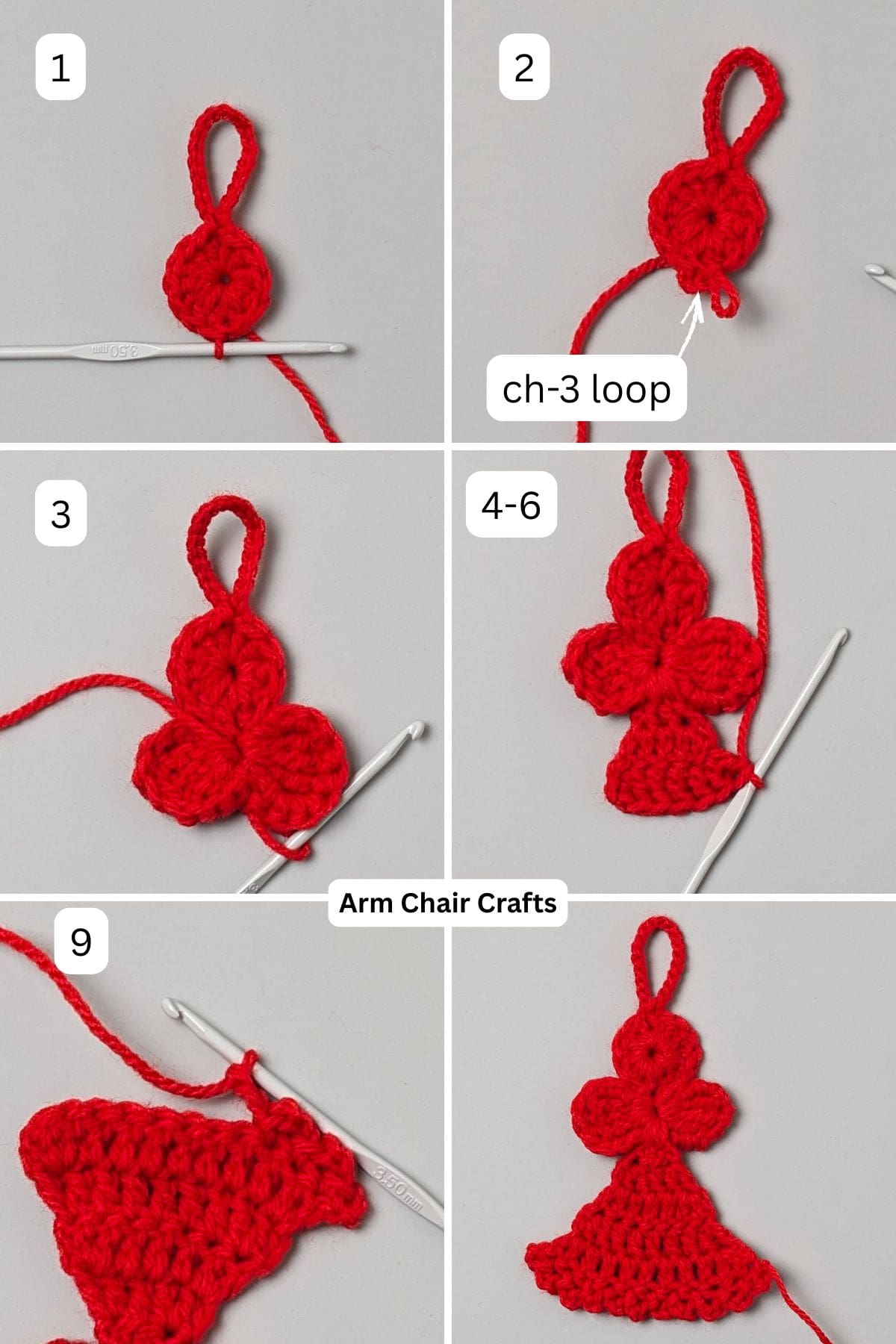 Process of crocheting an angel.