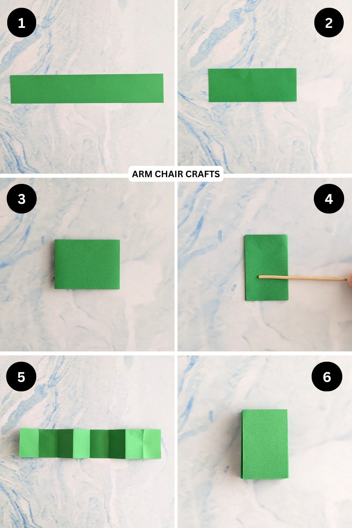 Steps 1 to 6 for making a bat paper chain.