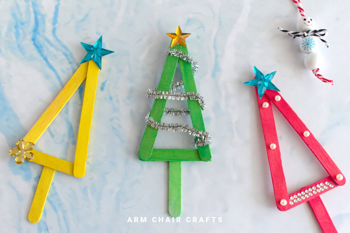 Popsicle Christmas tree ornaments.