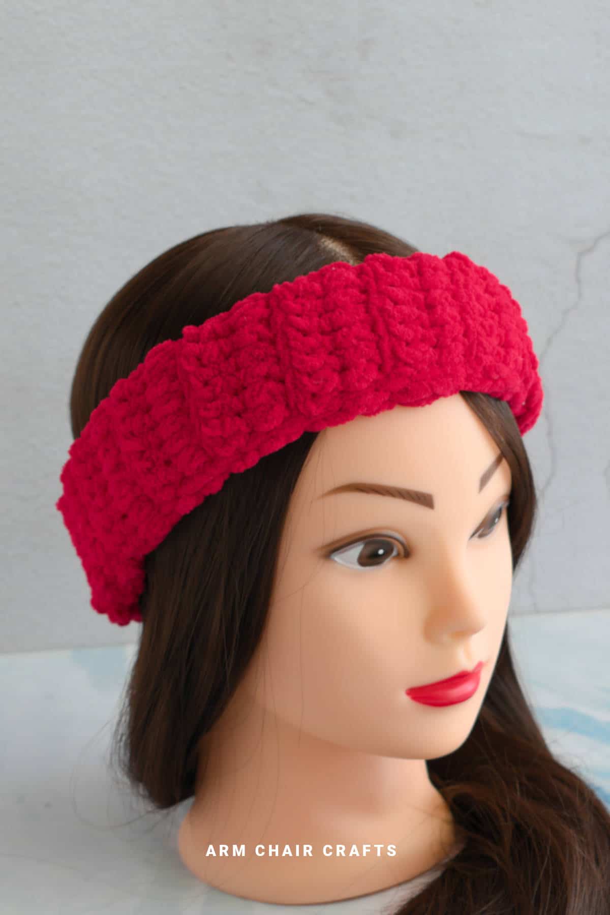 Red crochet headband.