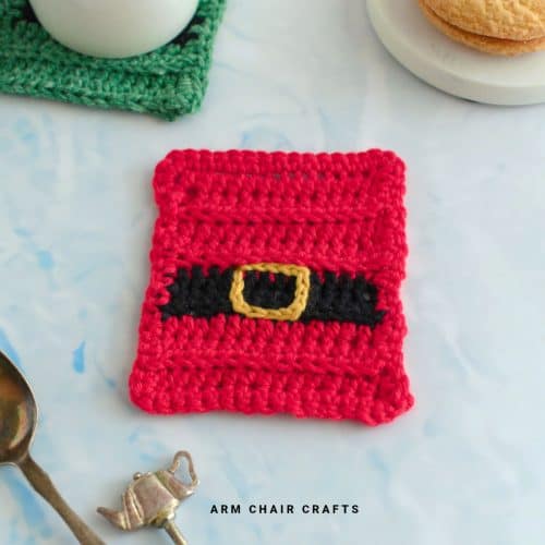 Red Santa crochet coaster.