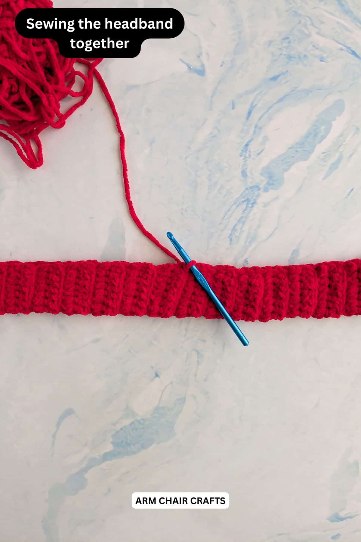 Process of making a crochet headband.