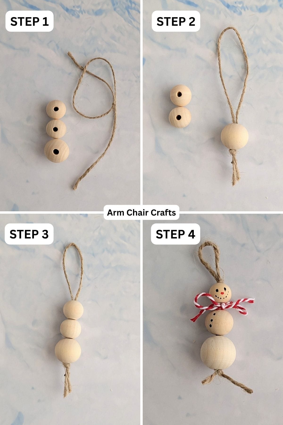 Process for making a snowman ornament with beads.