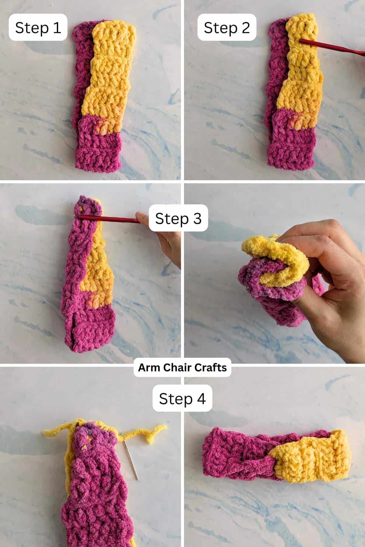 Process of sewing the headband together.