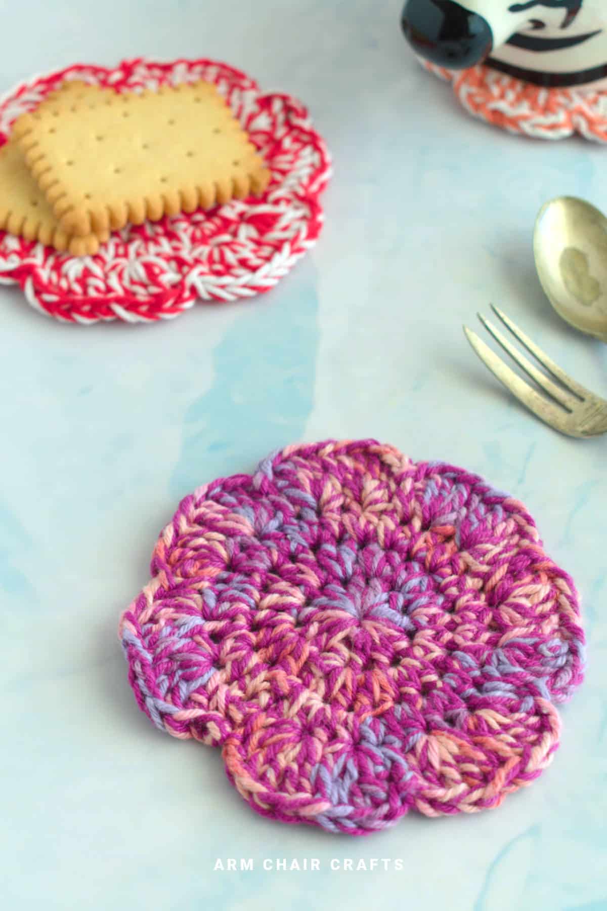 Crochet flower coaster.