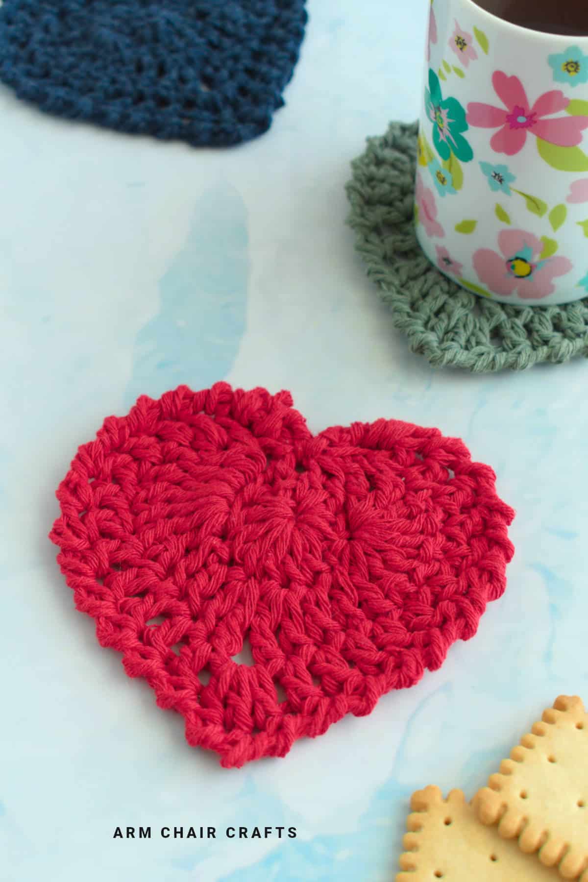 Crochet heart coaster.
