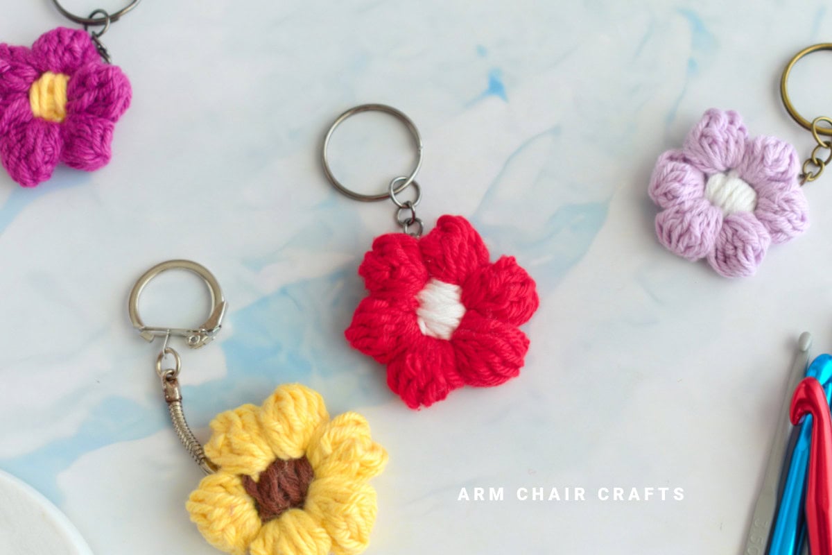 Crochet flower keychains.