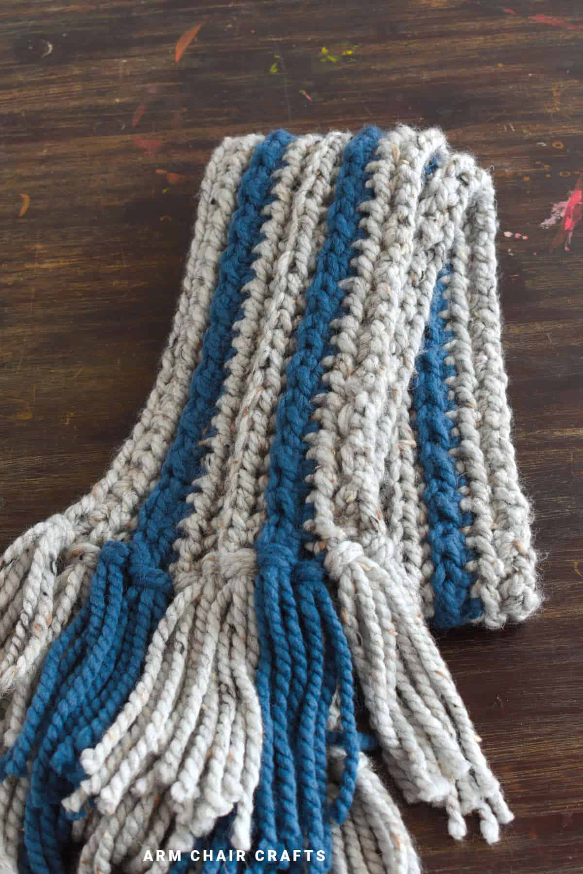 Folded crochet scarf.