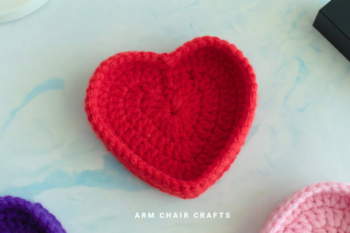 Red crochet heart trinket box.