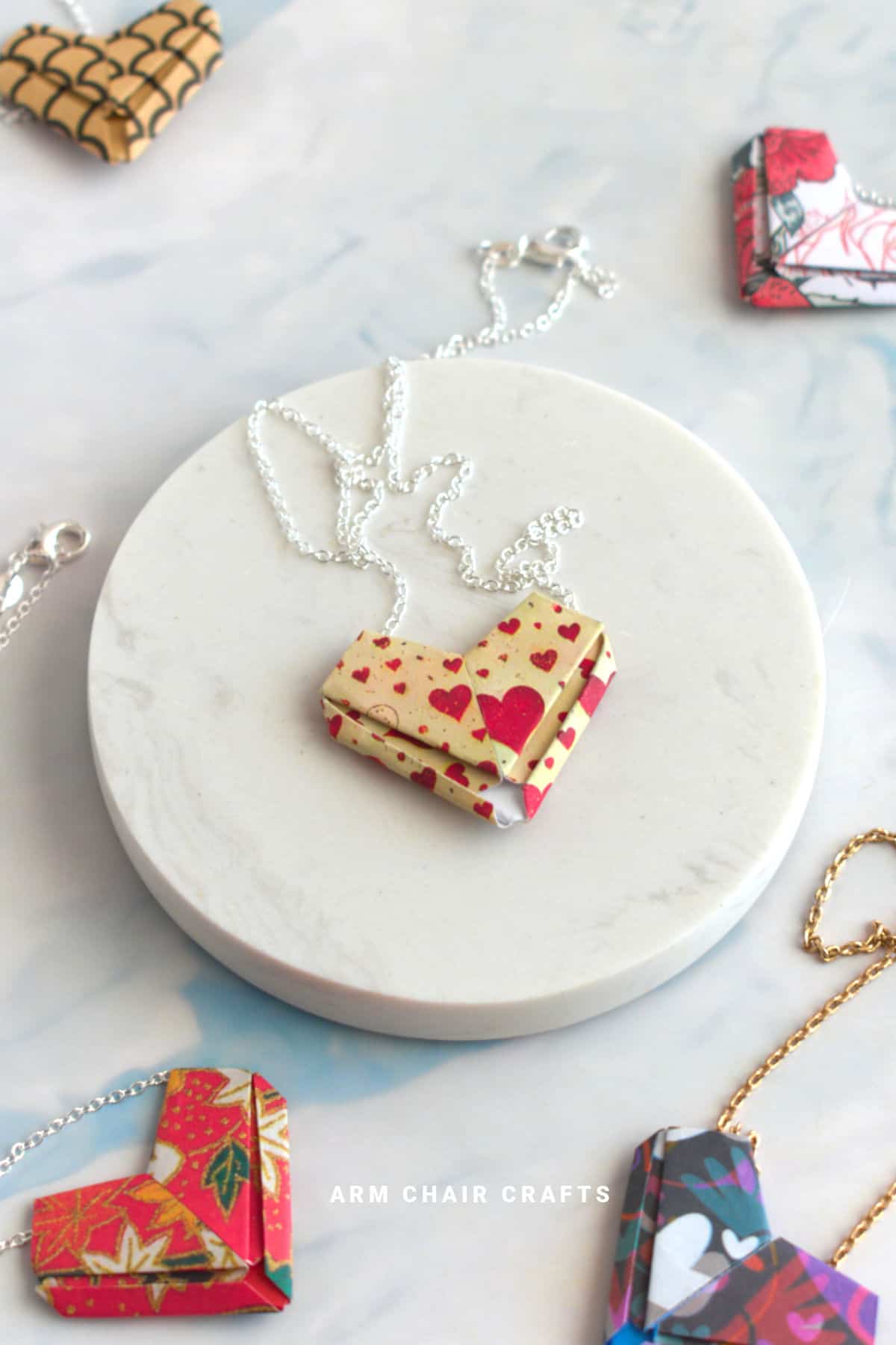 Paper heart necklace.