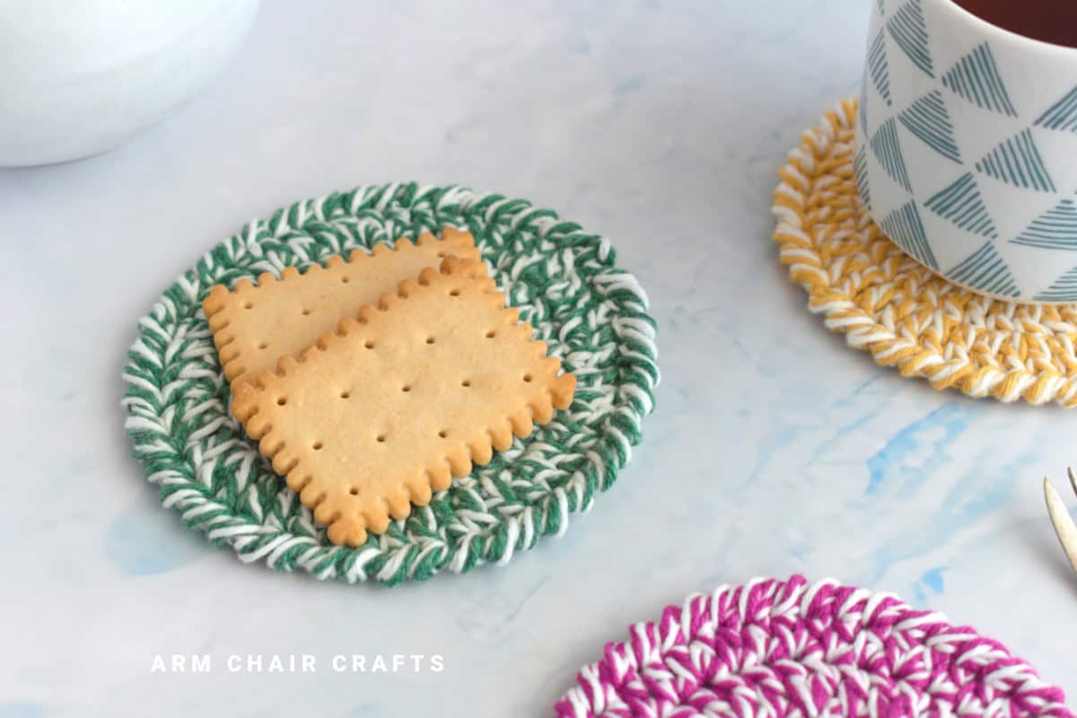 Crochet round coasters.