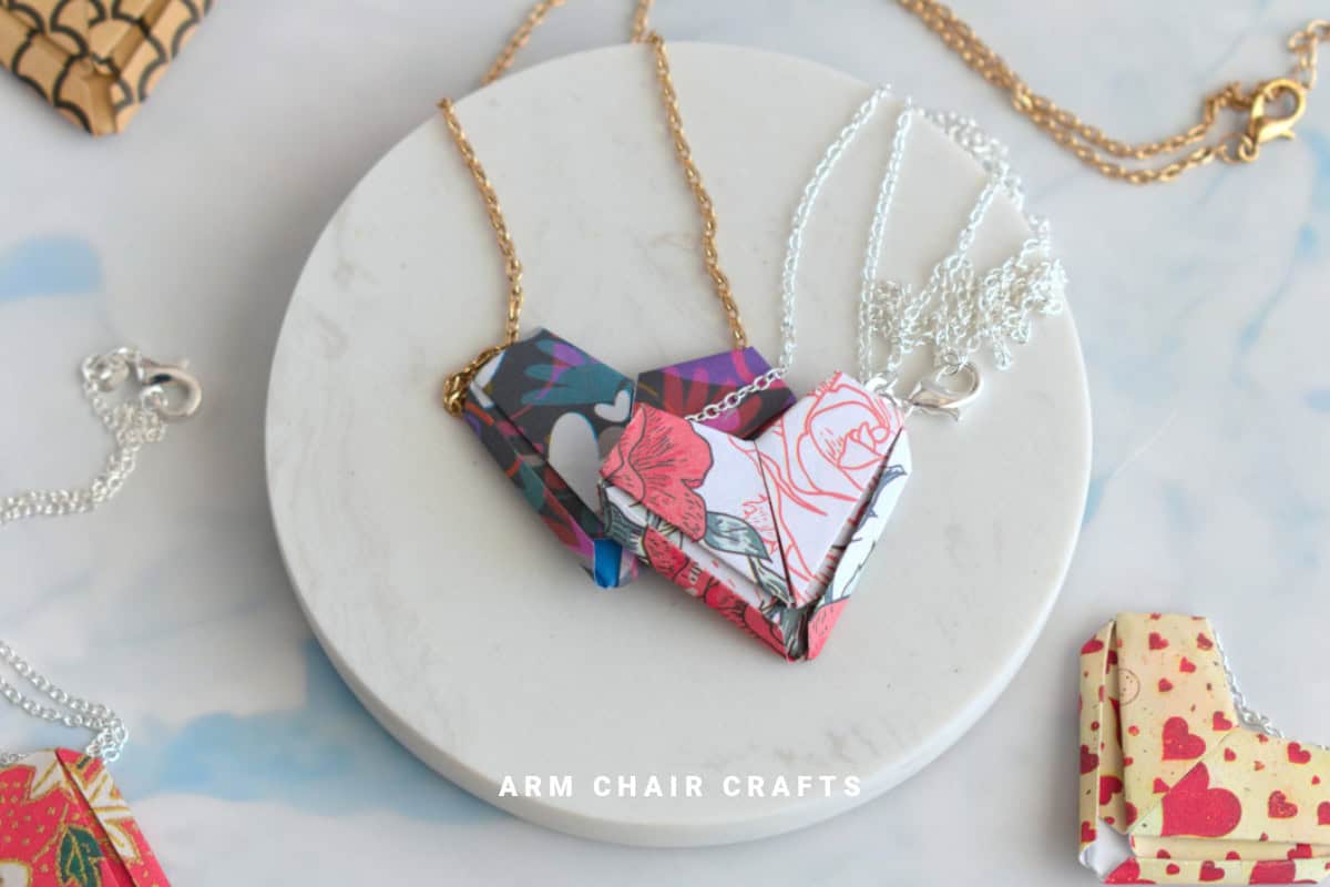 Paper heart necklaces.