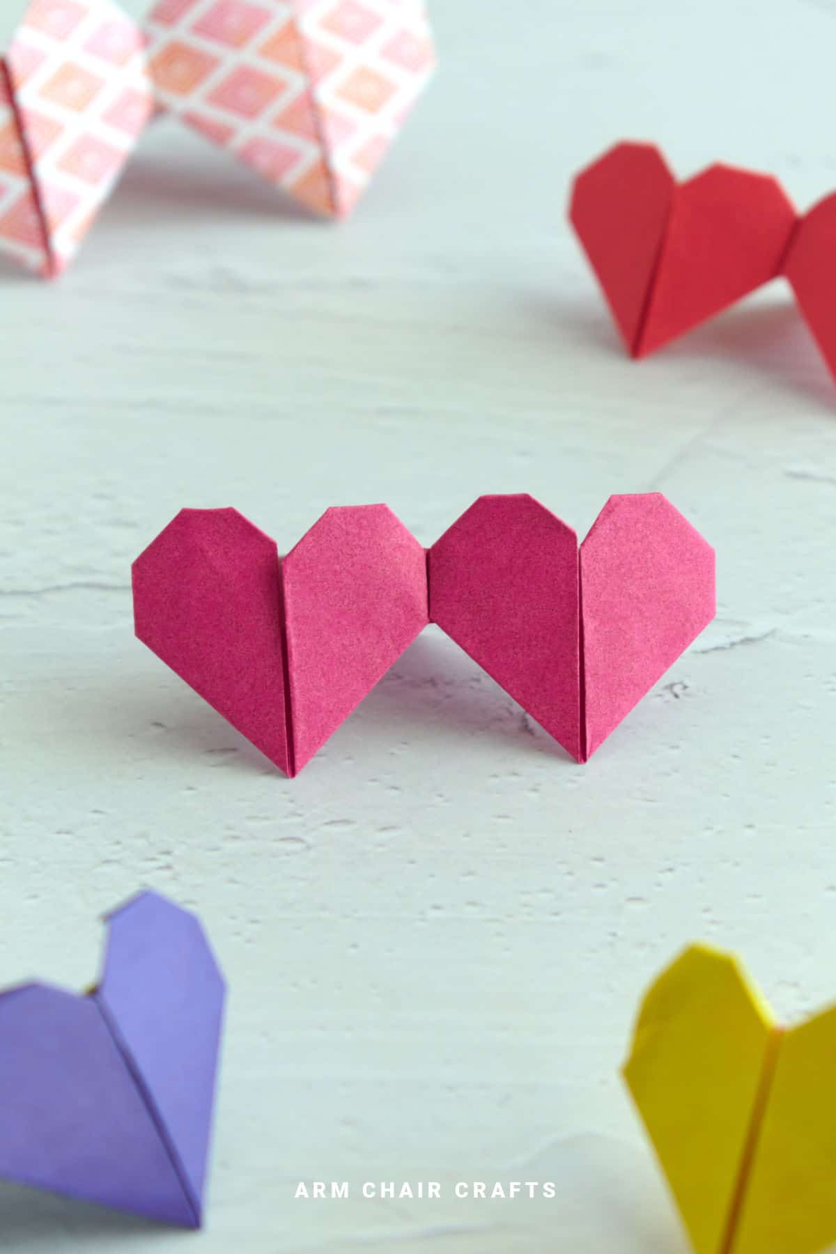 Close up image of origami hearts.