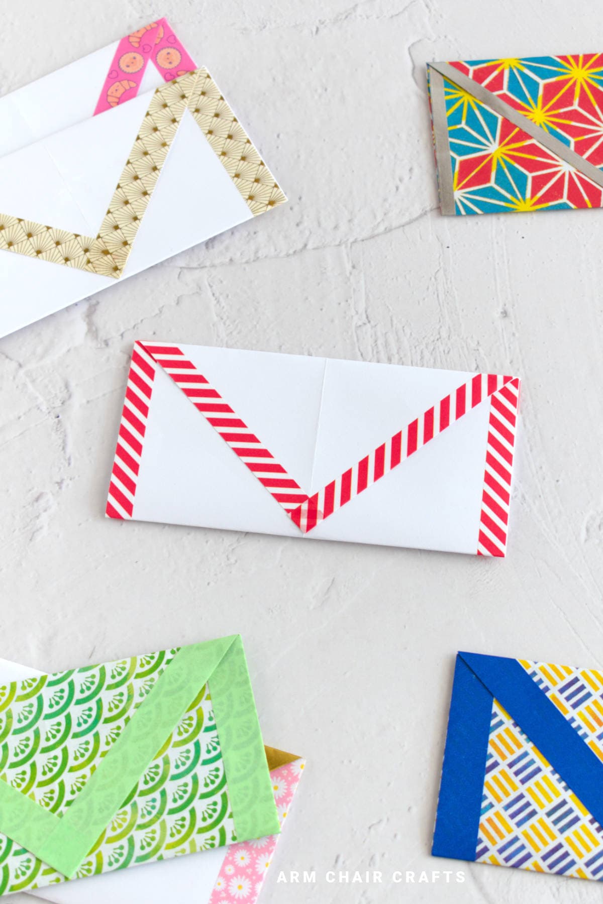 Close up image of origami envelopes.