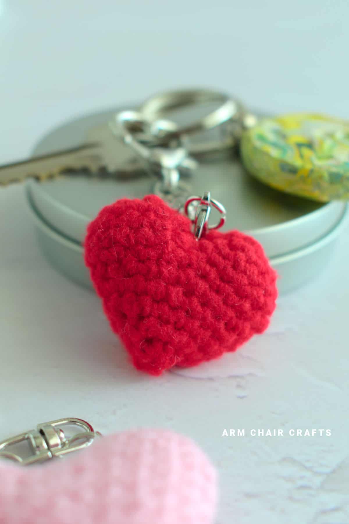 Crochet heart keychain.