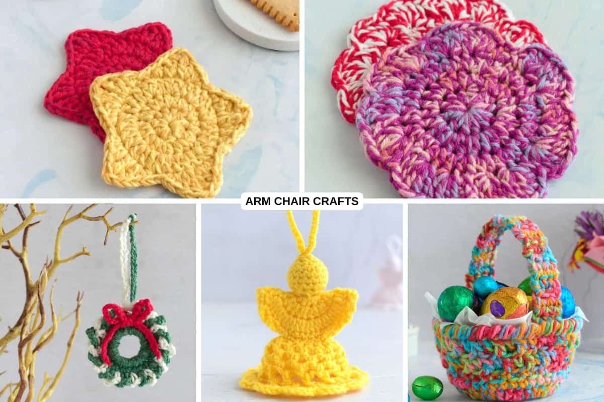 Collage of Easter crochet patterns.