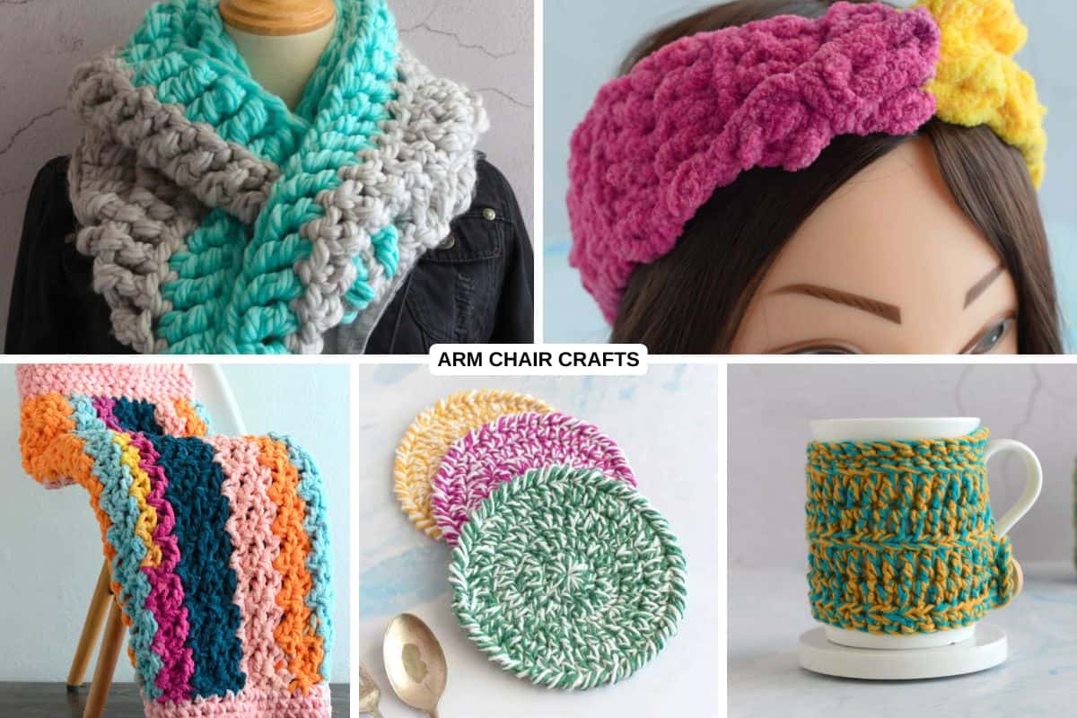 Collage of crochet gift ideas.