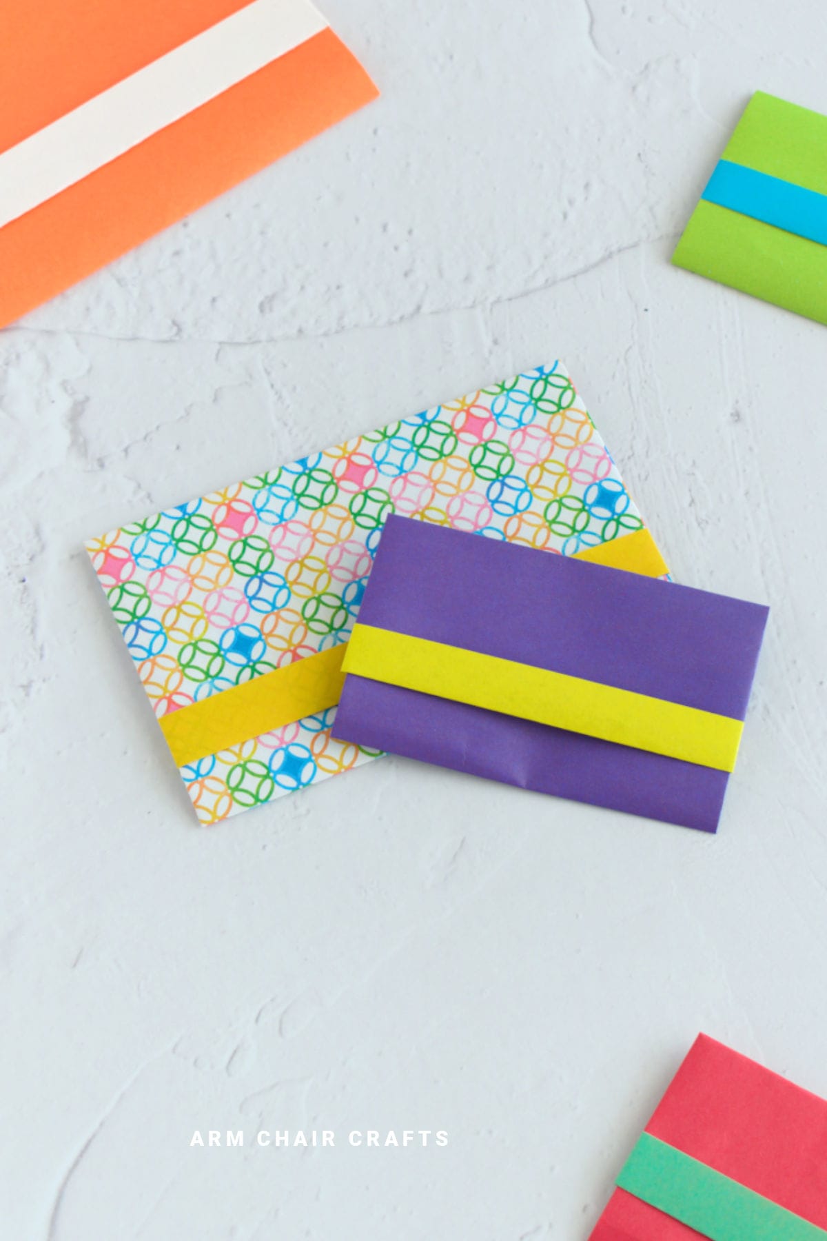Close up image of origami gift card holders.