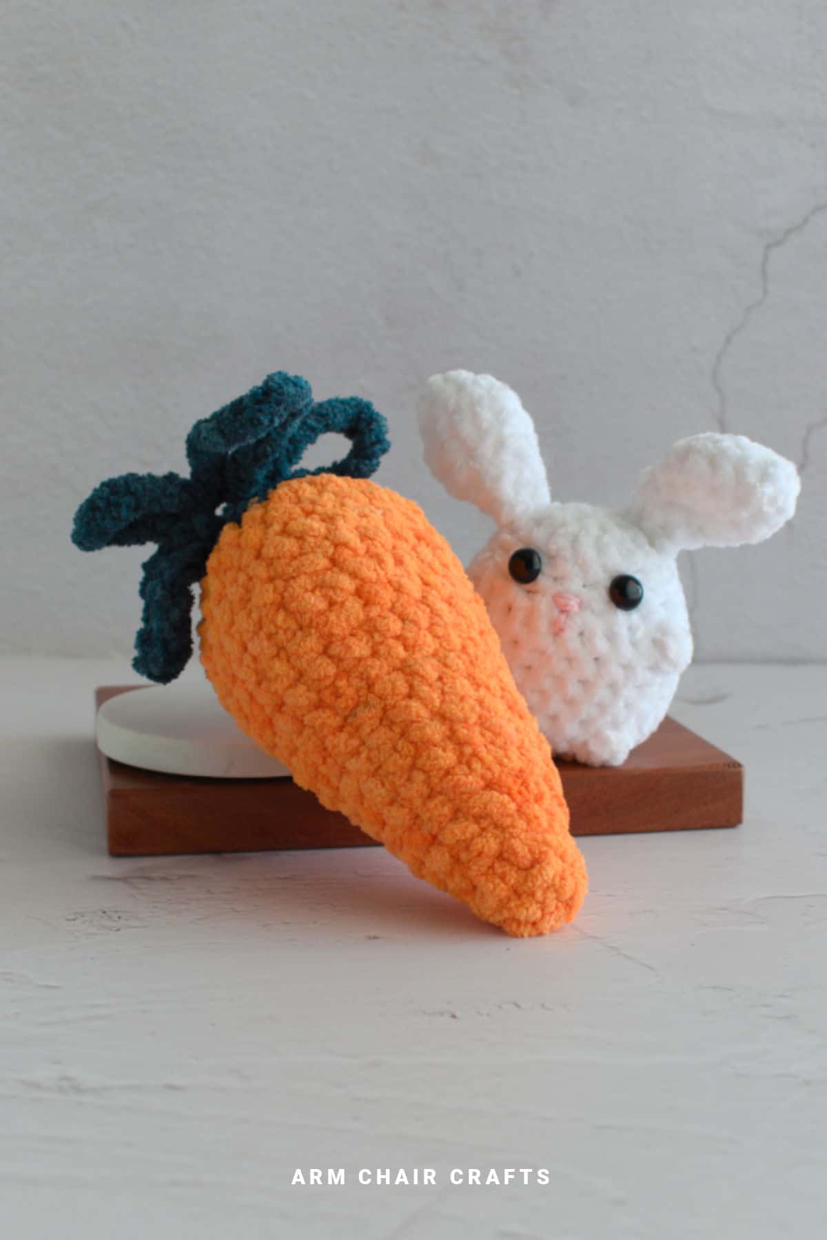 Crochet carrot and crochet bunny.