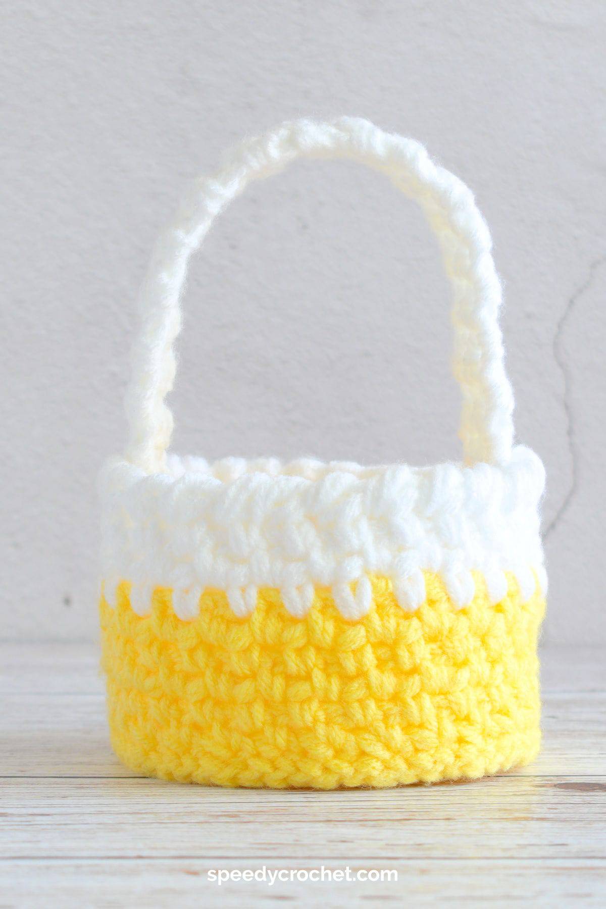 Close up image of a crochet basket.
