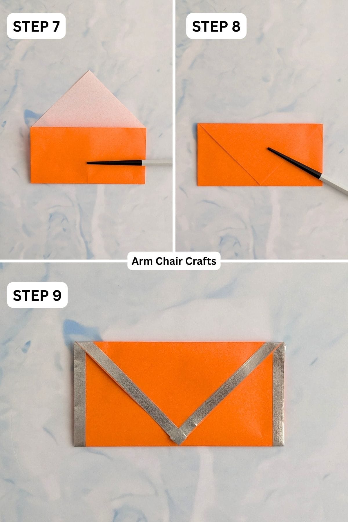 Steps 7 to 8 for folding a paper envelope.