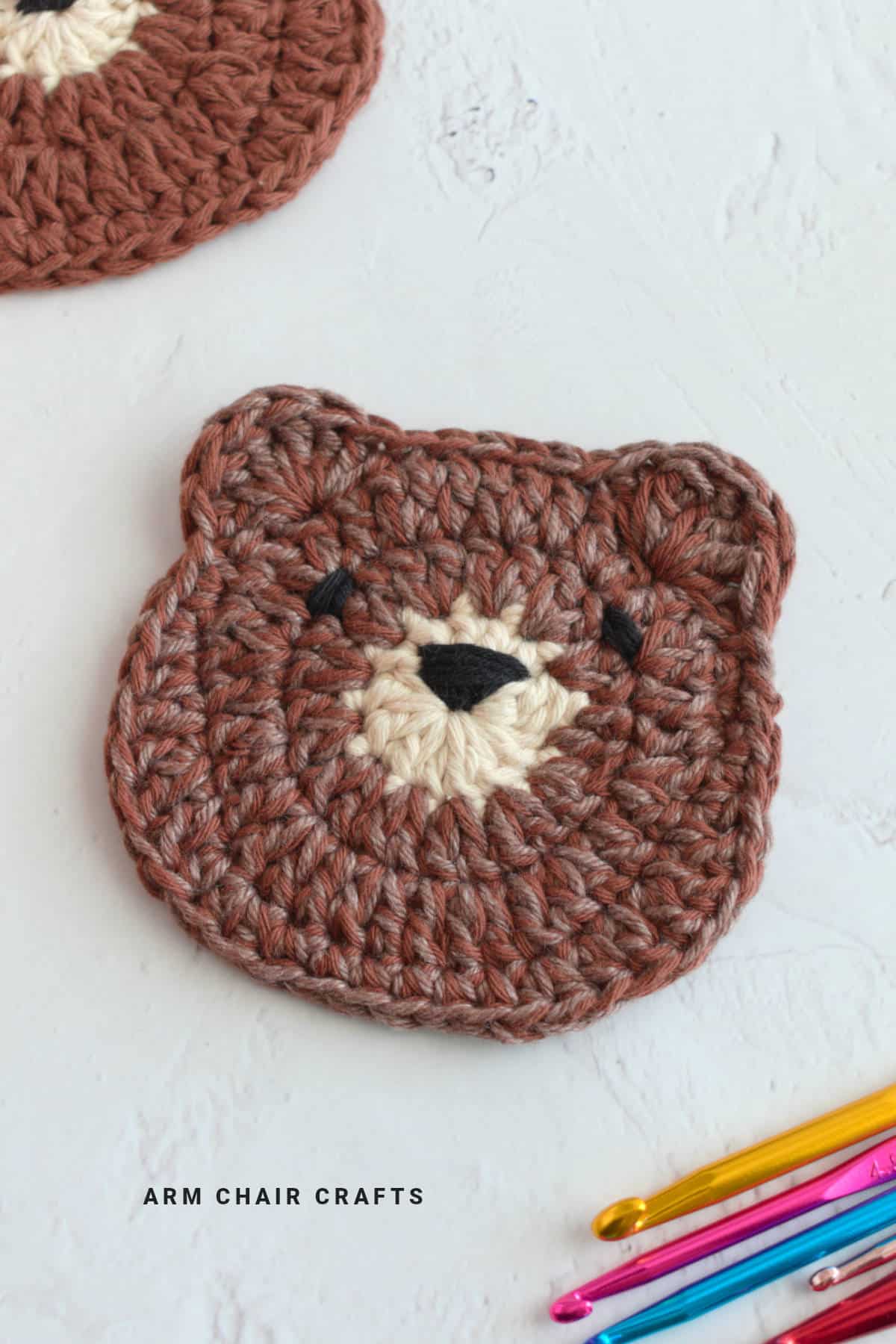 Crochet bear coaster.