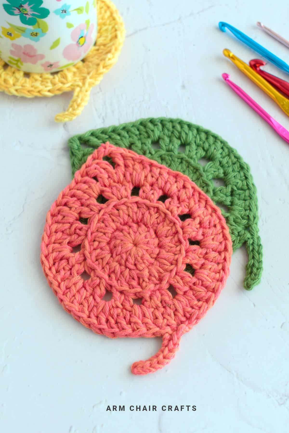 Crochet leaf coasters.