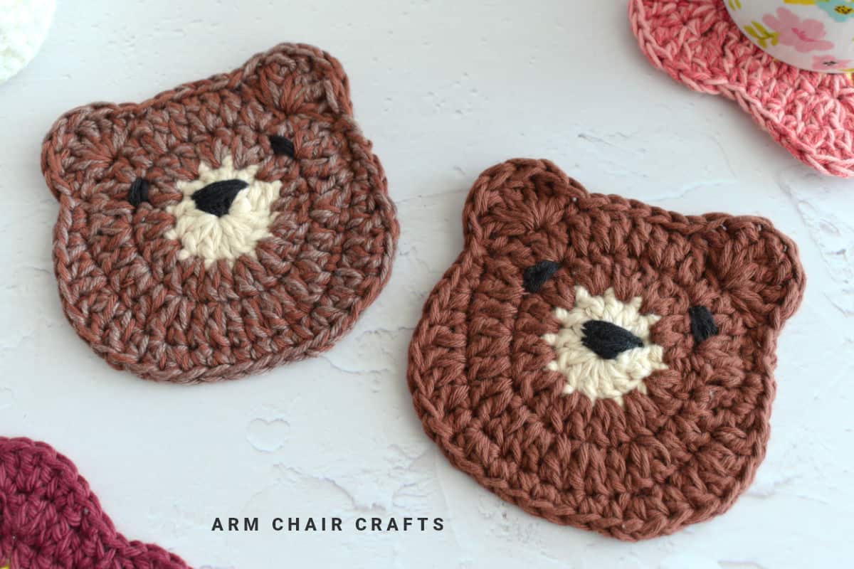 Close up image of crochet coasters.