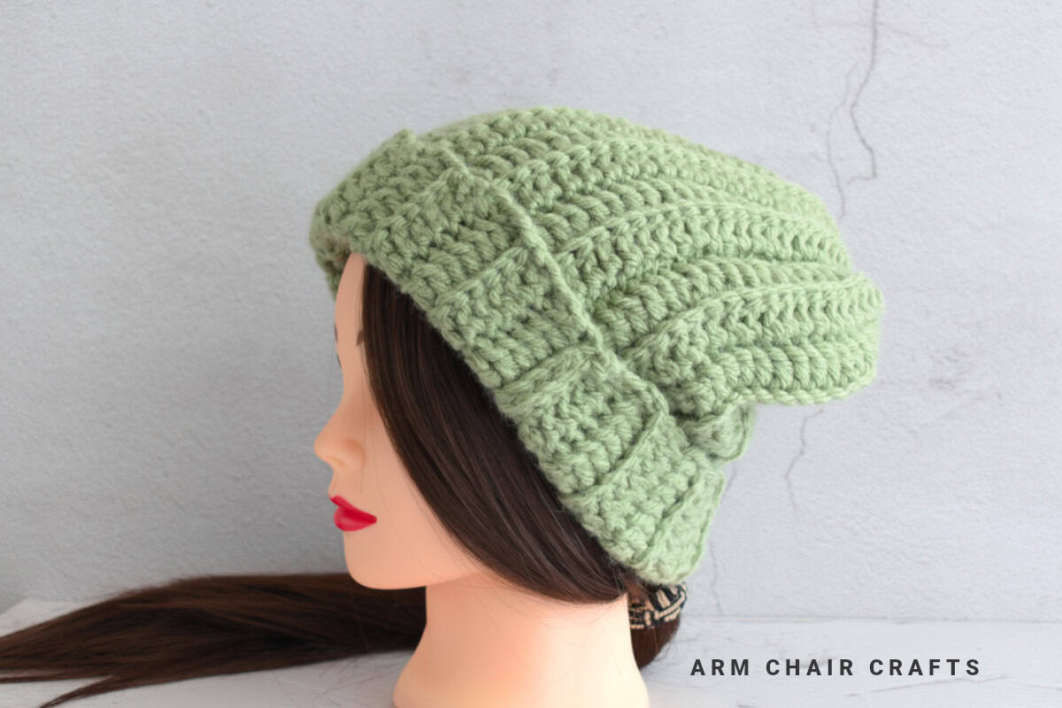 Ribbed crochet beanie.