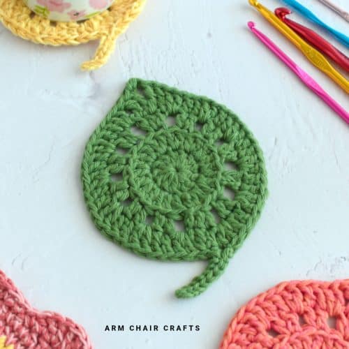 Crochet leaf coaster.