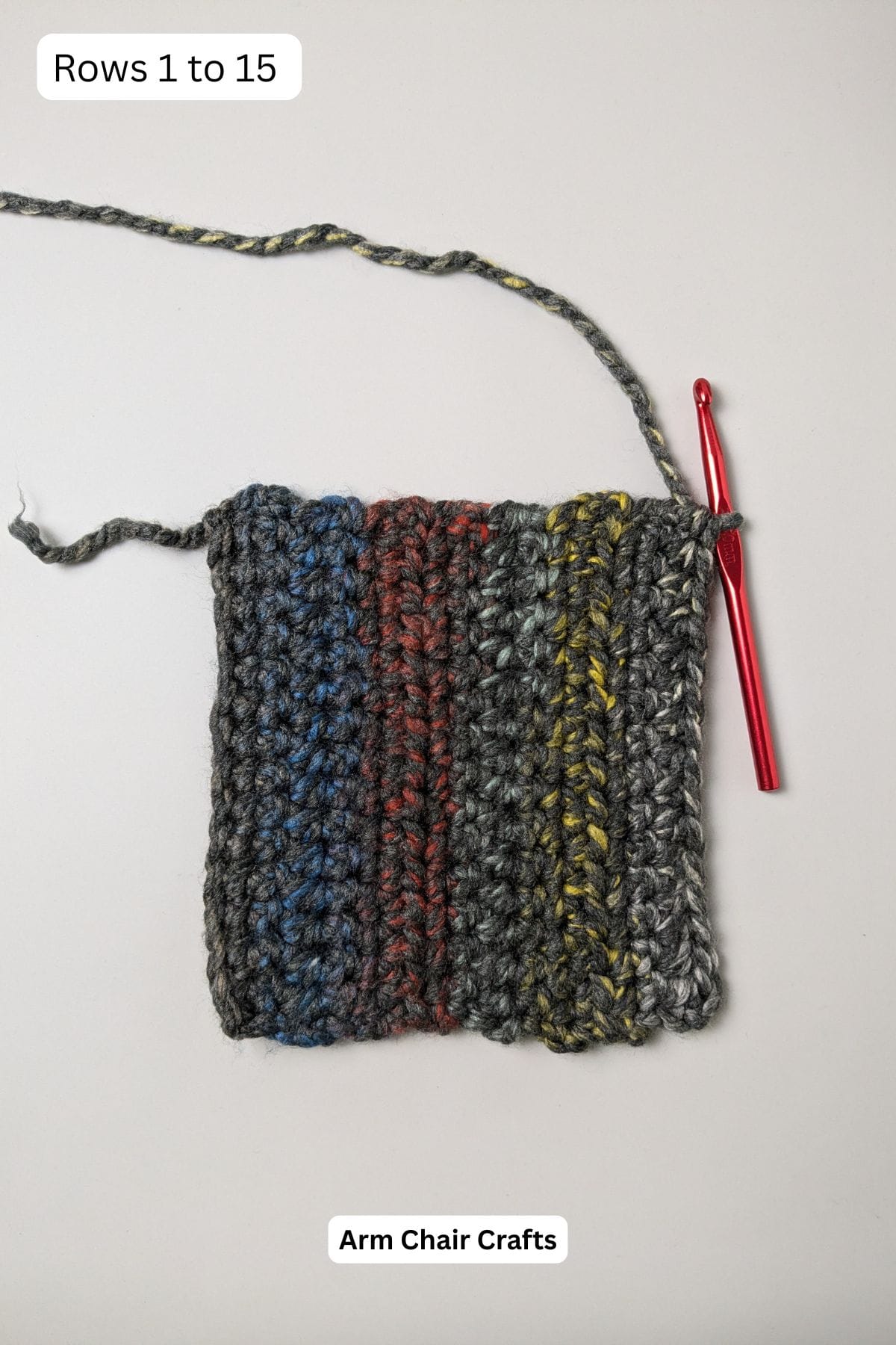 Rows 1 to 15 for making crochet fingerless gloves.