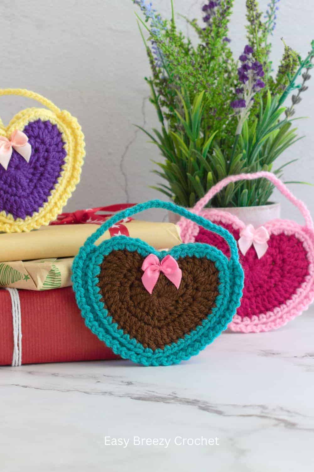 Crochet heart bags.