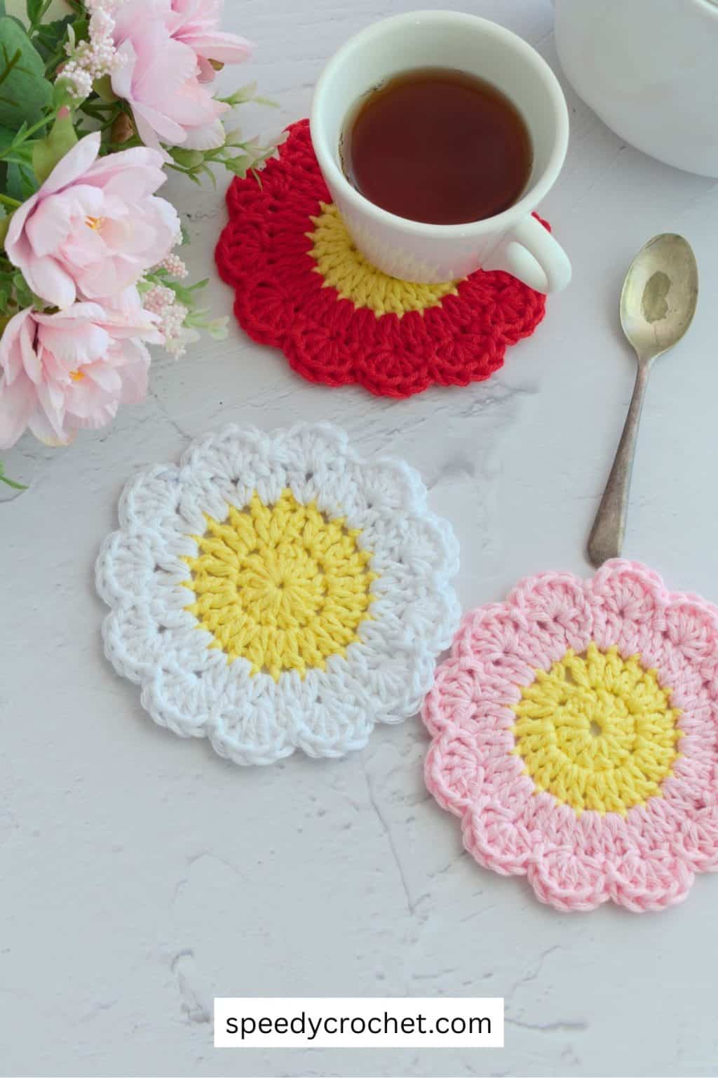 Daisy crochet coasters.