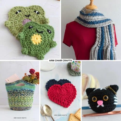 Collage of crochet gift ideas.