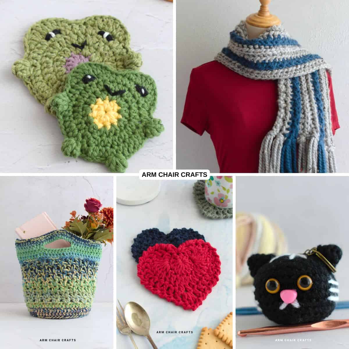 Collage of crochet gift ideas.