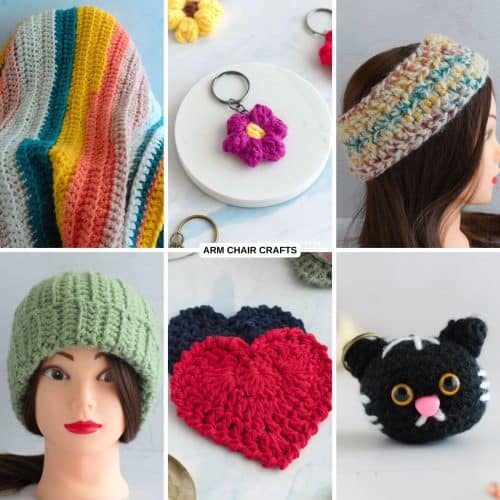 Collage of crochet gift ideas.