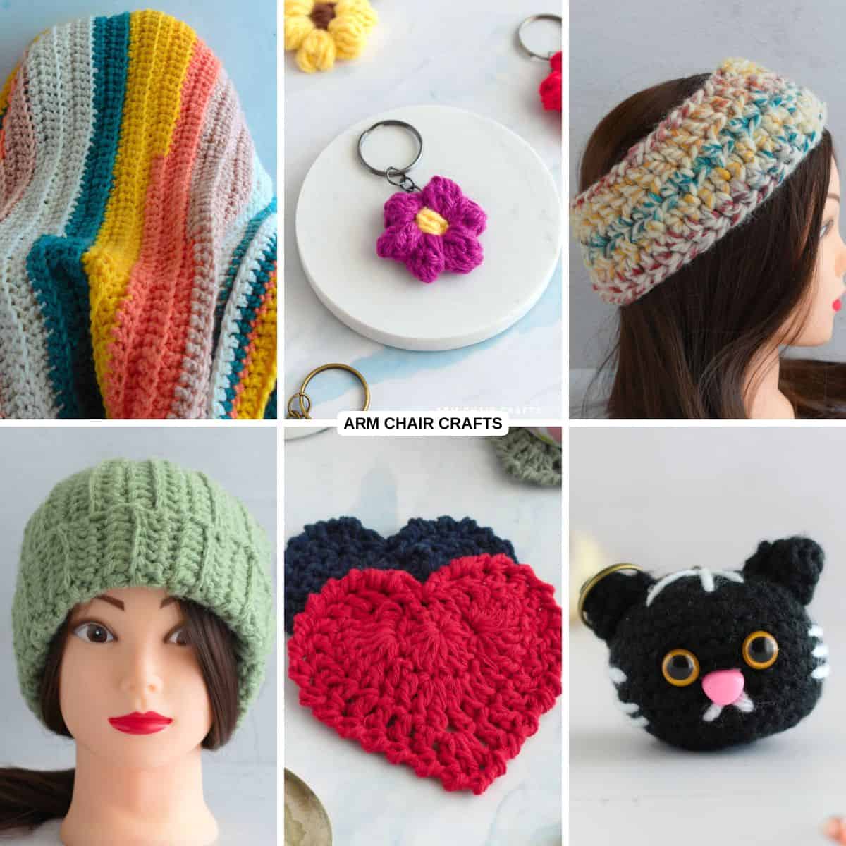 Collage of crochet gift ideas.