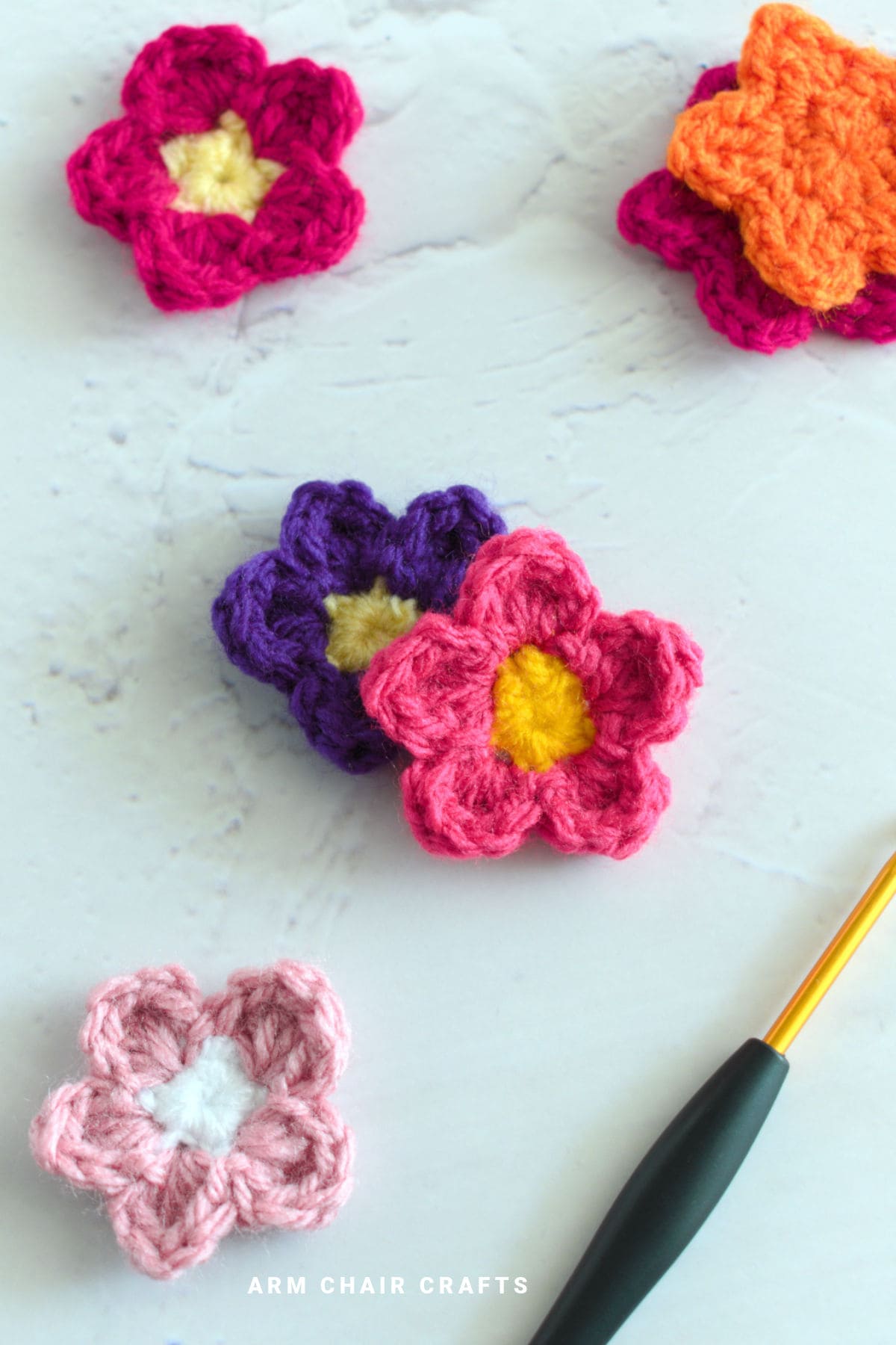 Small crochet flowers.