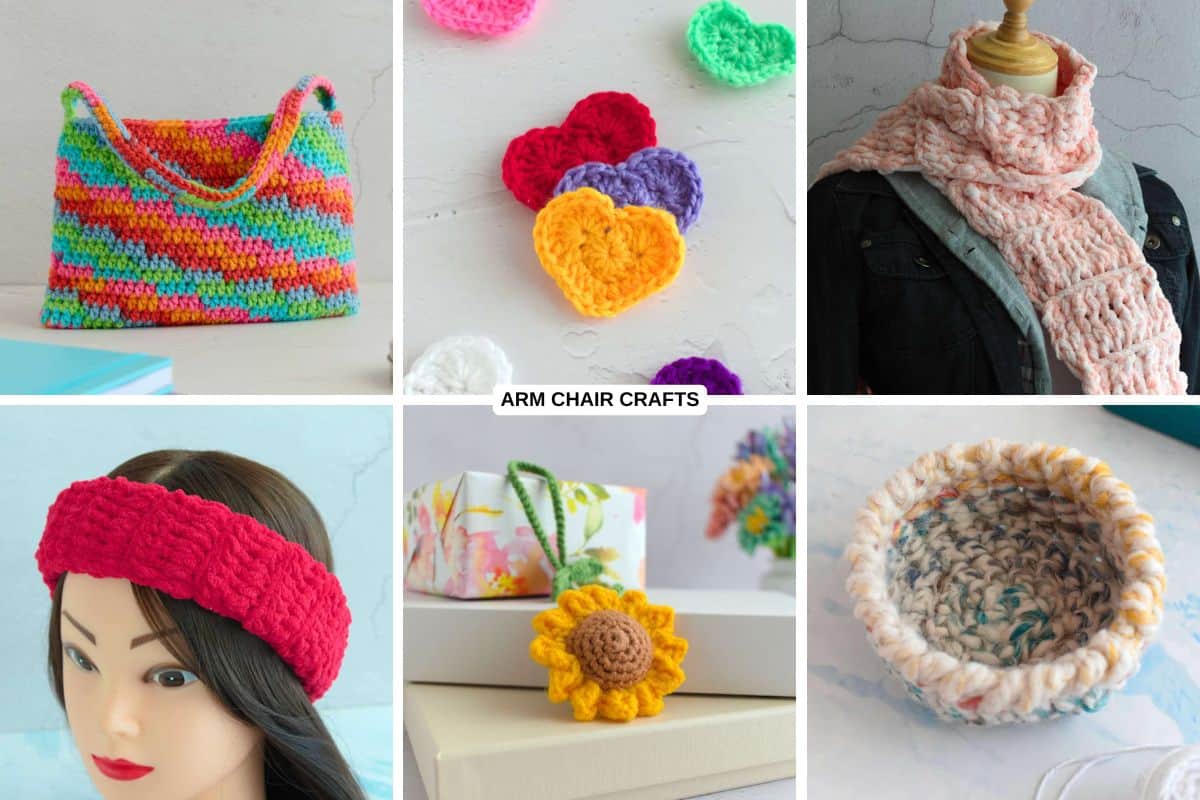 Collage of crochet projects for beginners.