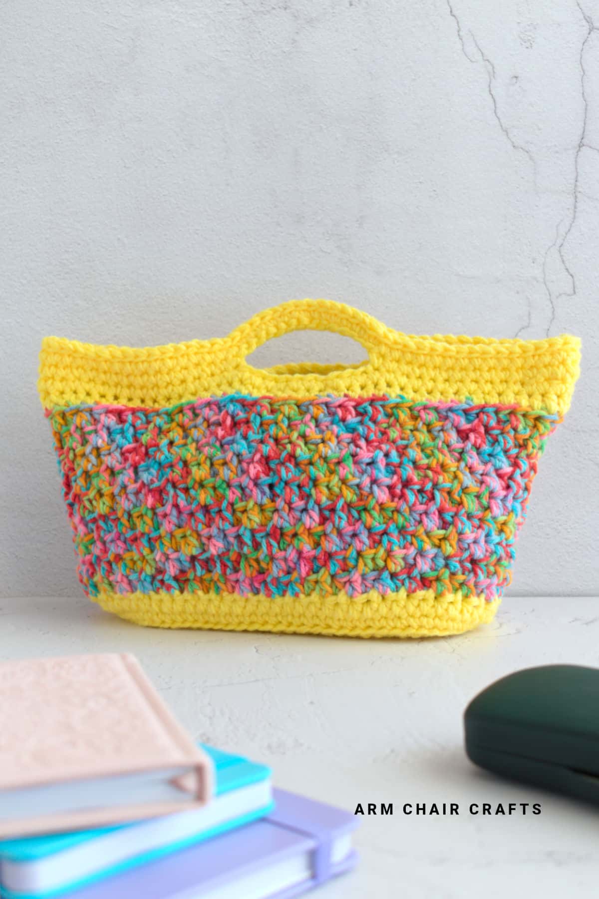 Close up image of the Amelia crochet bag.